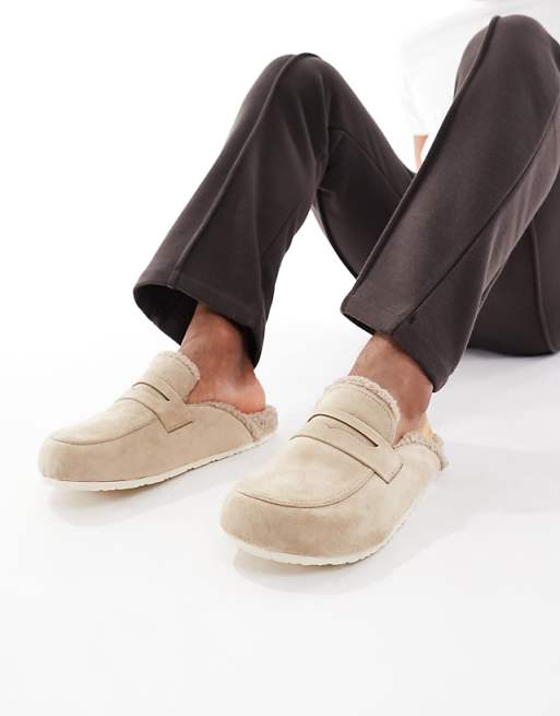 SEQWL Soda fur lined mules in taupe