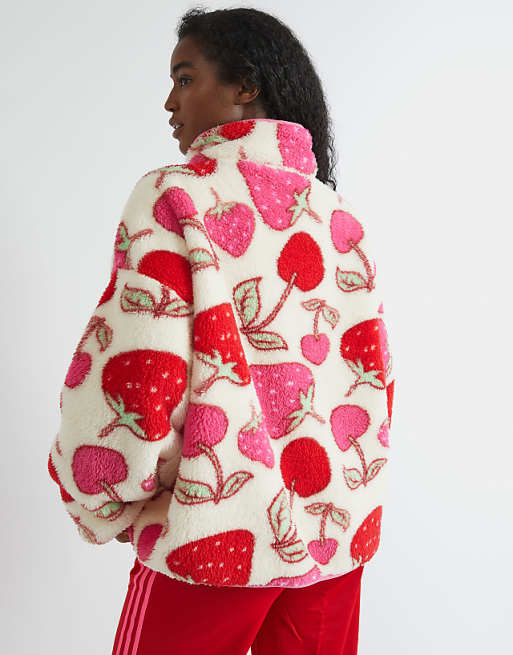 Skinnydip London Cherry And Strawberry Longline Fleece In Ecru