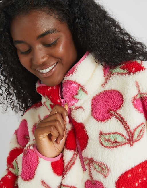 Skinnydip London Cherry And Strawberry Longline Fleece In Ecru