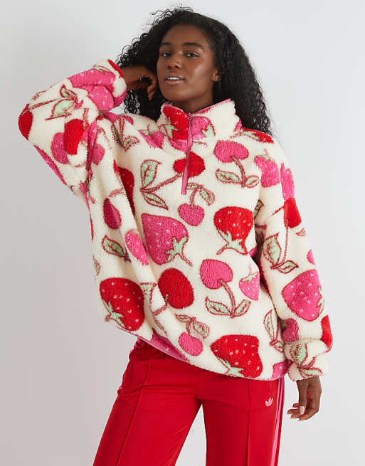 Skinnydip london cherry and strawberry longline fleece in ecru