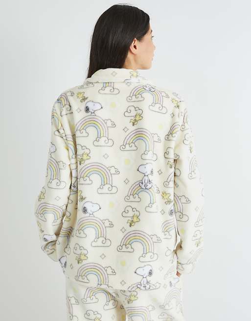 Skinnydip London Snoopy Rainbow Fleece Pyjama Set In White