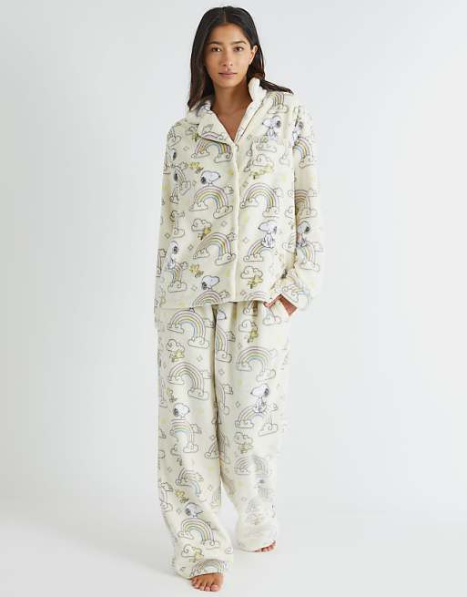 Skinnydip London Snoopy Rainbow Fleece Pyjama Set In White