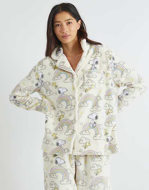 Skinnydip london snoopy rainbow fleece pyjama set in white
