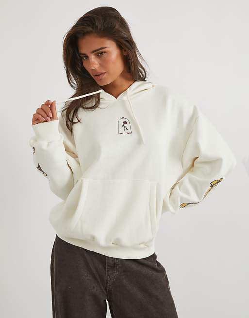 Skinnydip Skinnydip London Beauty And The Beast Rose Hoodie In Ecru