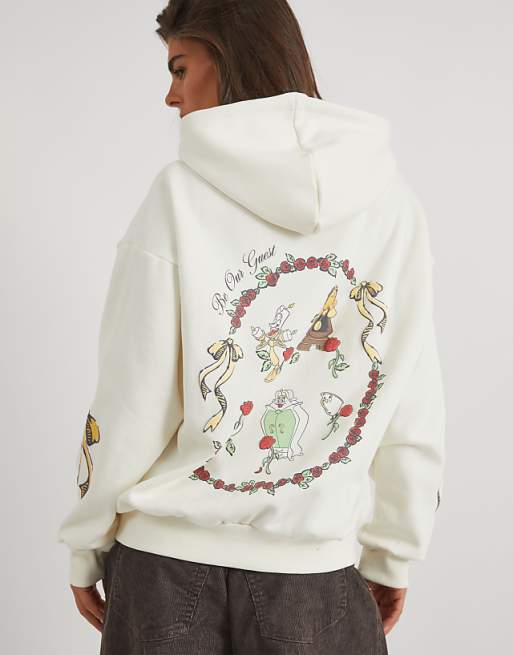 Skinnydip Skinnydip london beauty and the beast rose hoodie in ecru