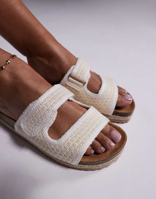 South Beach Double Buckle Espadrille Sandals In Natural Crochet