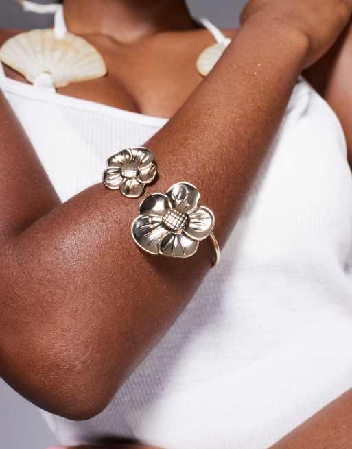 South Beach Flower Cuff Bangle Bracelet In Gold