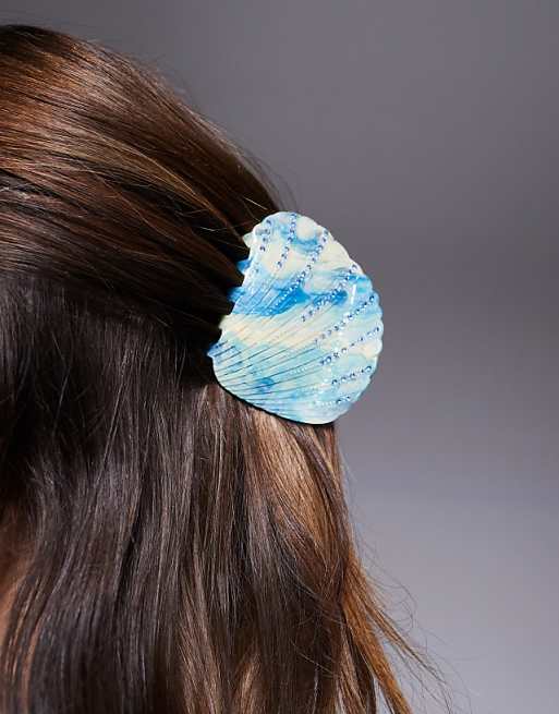 South Beach shell hair claw clip in blue resin South Beach shell hair claw clip in blue resin