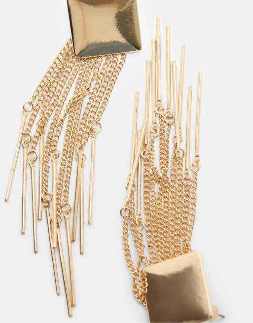 Stradivarius Chain Cascading Diamond-shaped Earrings In Gold