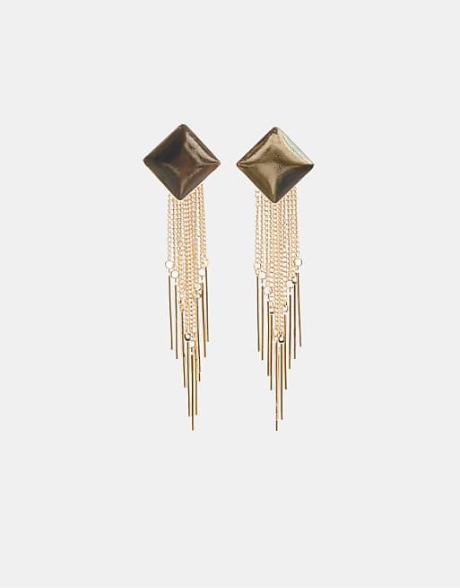 Stradivarius Chain cascading diamond-shaped earrings in gold