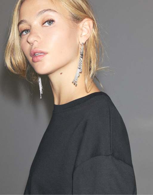 Stradivarius Chain Dangle Earrings In Grey