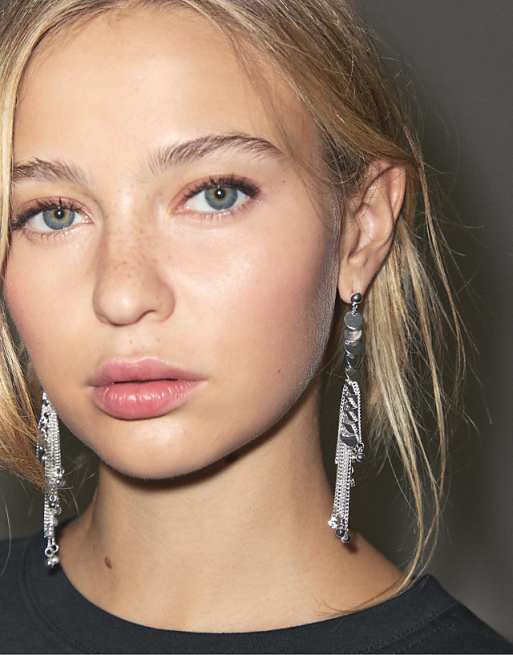 Stradivarius Chain dangle earrings in grey