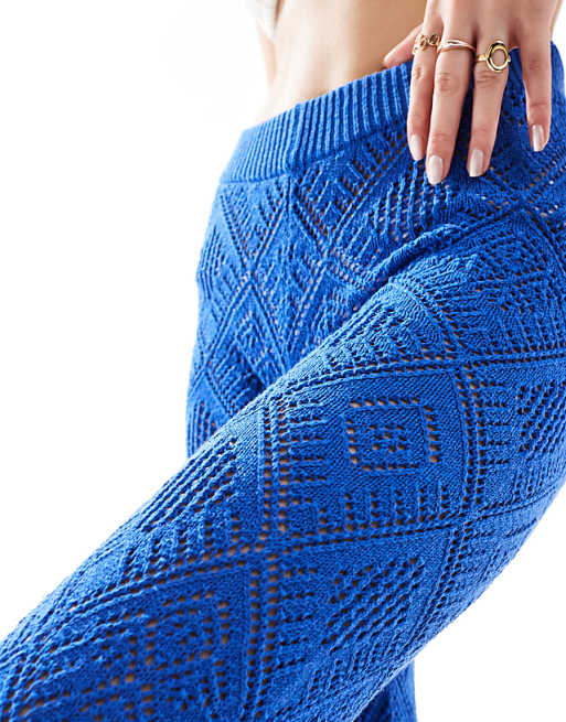 Stradivarius Cropped Crochet Trouser In Blue
