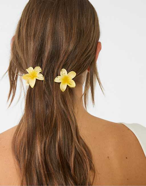 Stradivarius Pack of 3 floral hair clips in gold