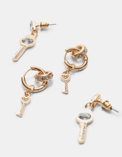 Stradivarius Set Of 9 Pairs Of Shiny Earrings In Gold