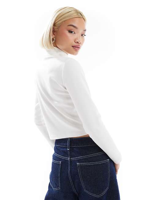 Stradivarius Soft Touch Zip Through Track Jacket In Ecru