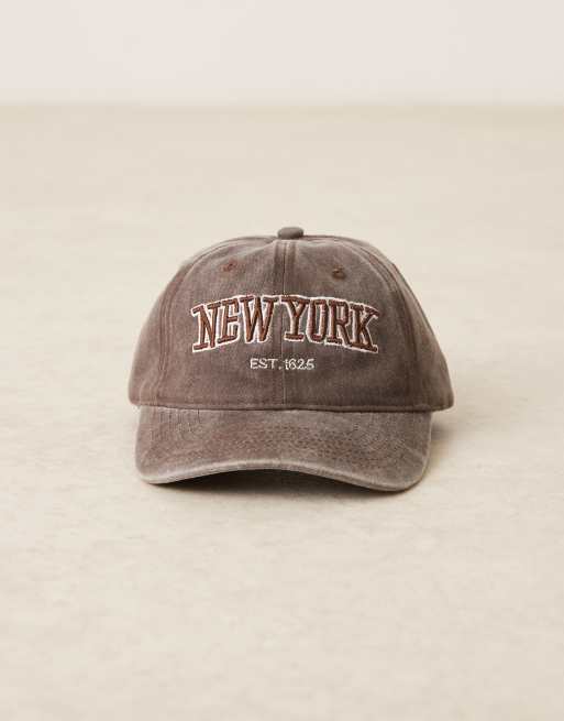 Sui Ava Everyday New York Slogan Washed Cap In Brown