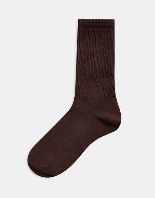 Sui Ava Magda Pointelle Ankle Socks In Dark Brown