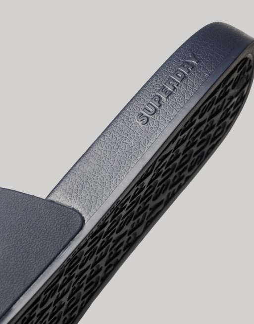 Superdry Vegan Logo Pool Sliders In Rich Navy/rich Navy