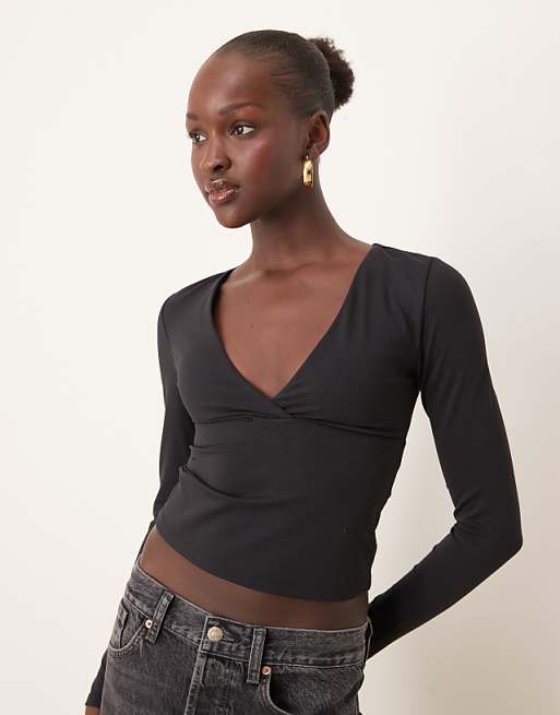 Tala DayFlex built-in support v neck long sleeve top in black