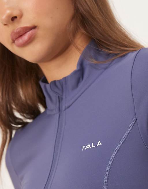 Tala SkinLuxe Short Sleeve Zip Through Running Top In Blue