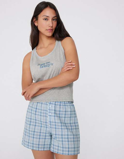 Tezenis Cotton Canvas Shorts In Check Light Blue