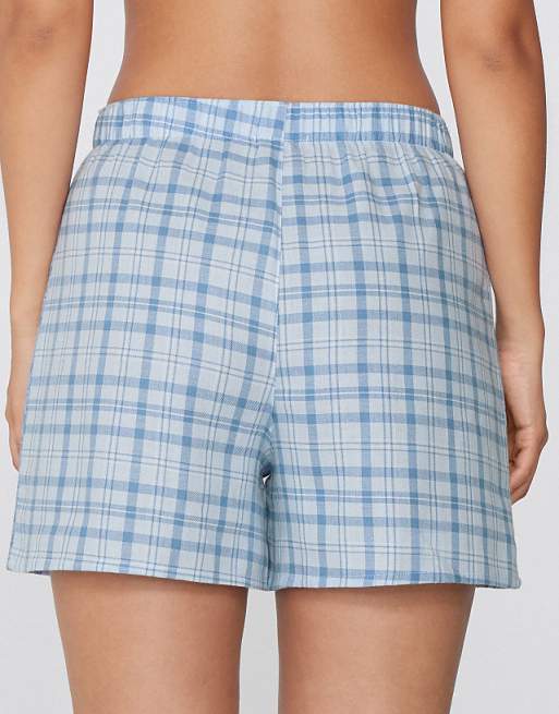 Tezenis Cotton Canvas Shorts In Check Light Blue