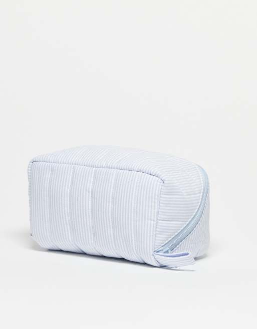 The Flat Lay Co. Marshmallow Flat Lay Makeup Box Bag - Cosy Cotton Blue Stripes