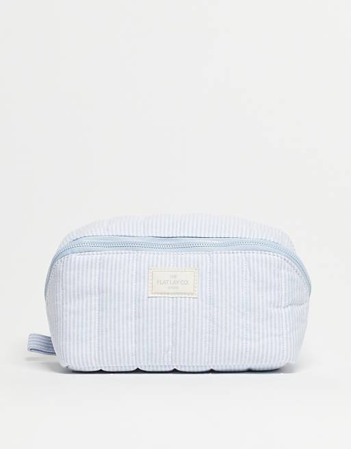 The Flat Lay Co. Marshmallow Flat Lay Makeup Box Bag - Cosy Cotton Blue Stripes