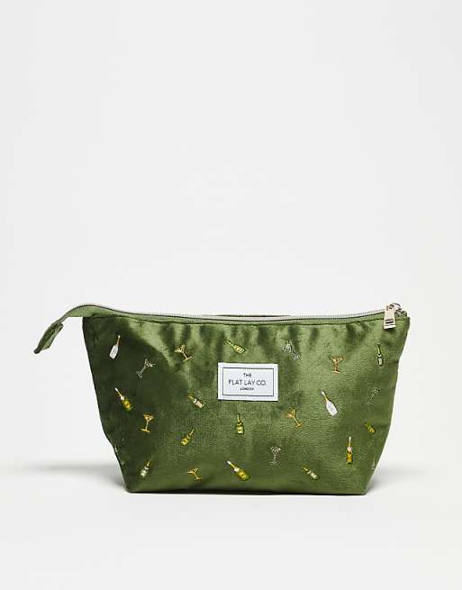The Flat Lay Co. x ASOS Exclusive Essential Makeup Pouch - Drinks Embroidered Velvet