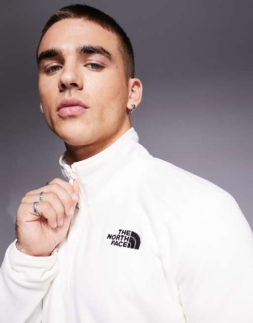 The North Face Glacier 1/4 Zip Logo Fleece In Off White