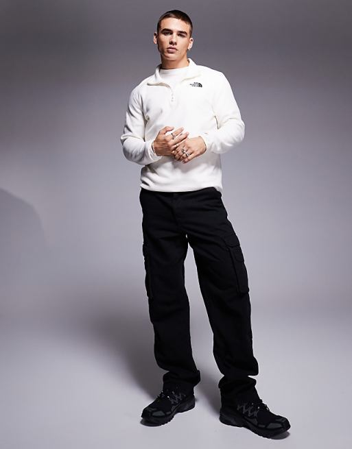 The North Face Glacier 1/4 Zip Logo Fleece In Off White