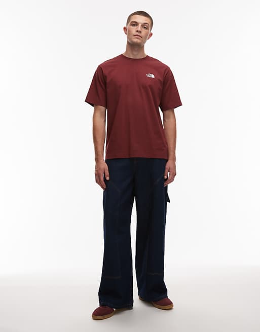 The North Face Mountain Sketch Backprint Oversized T-shirt In Burgundy