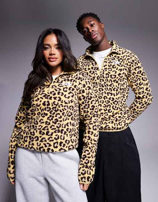The North Face Shispare 1/4 zip logo fleece in leopard print exclusive to ASOS