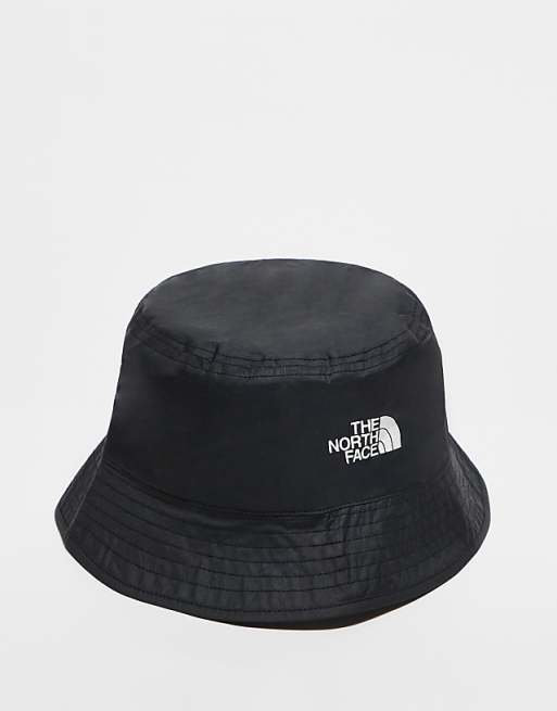 The North Face Sun Stash reversible logo bucket hat in black and white