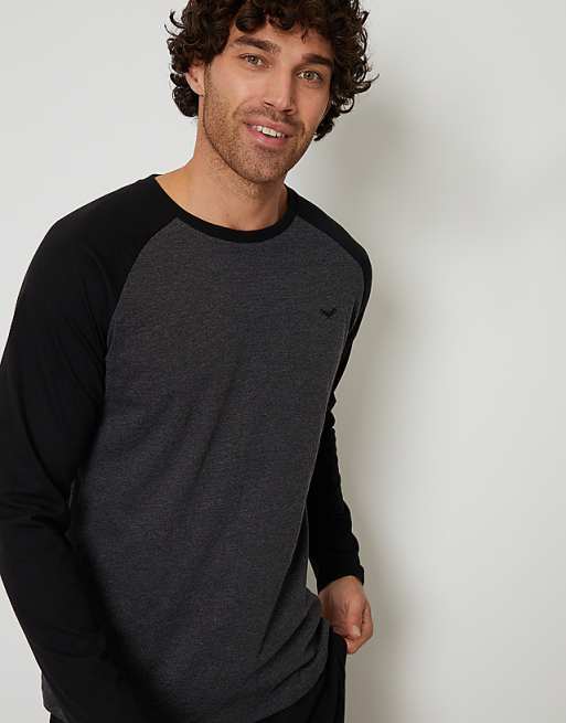 Threadbare 'baddaway' Cotton Blend Contrast Sleeve Pyjama Set In Black