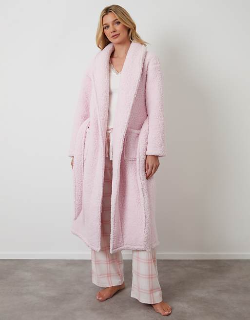Threadbare Borg dressing gown in pink