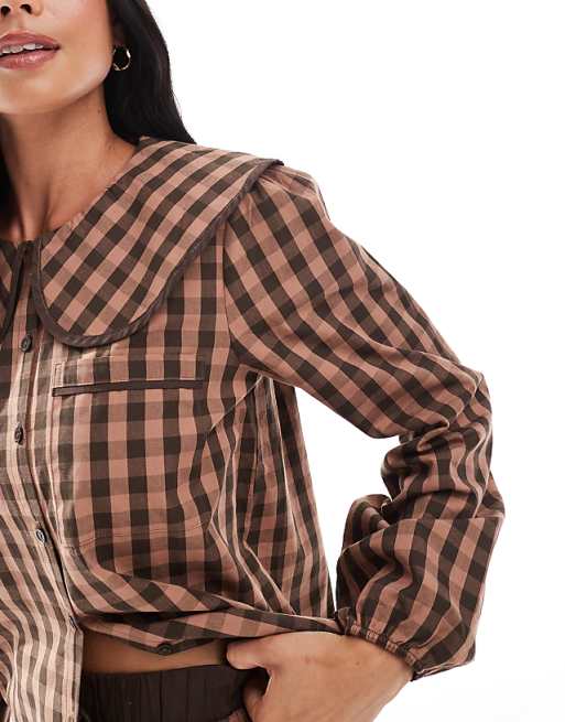 Threadbare Button Down Pyjamas With Collar In Brown Check