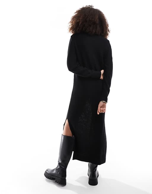 Threadbare Cable Knit Maxi Dress In Black