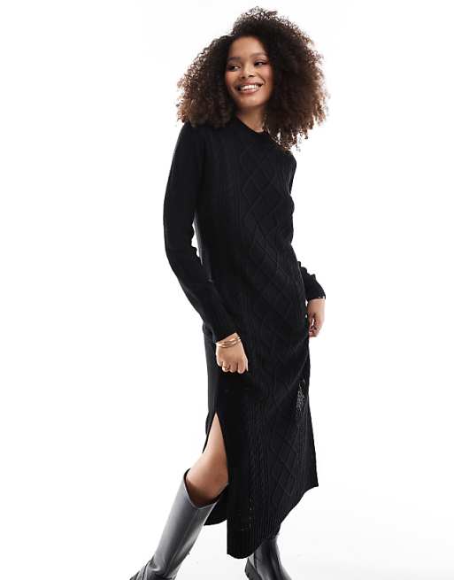 Threadbare Cable Knit Maxi Dress In Black