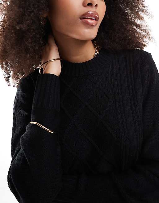 Threadbare Cable Knit Maxi Dress In Black