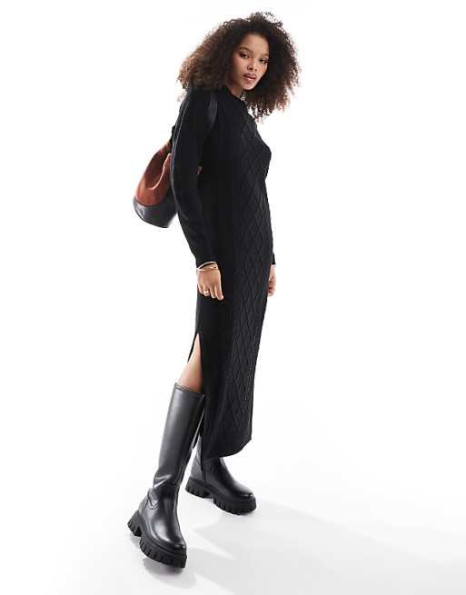 Threadbare cable knit maxi dress in black