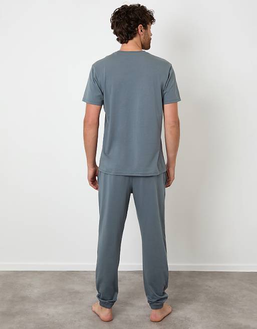 Threadbare Cotton Blend Jersey Pyjama Set In Grey
