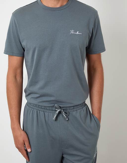 Threadbare Cotton Blend Jersey Pyjama Set In Grey