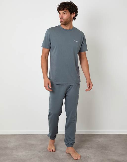 Threadbare Cotton blend jersey pyjama set in grey