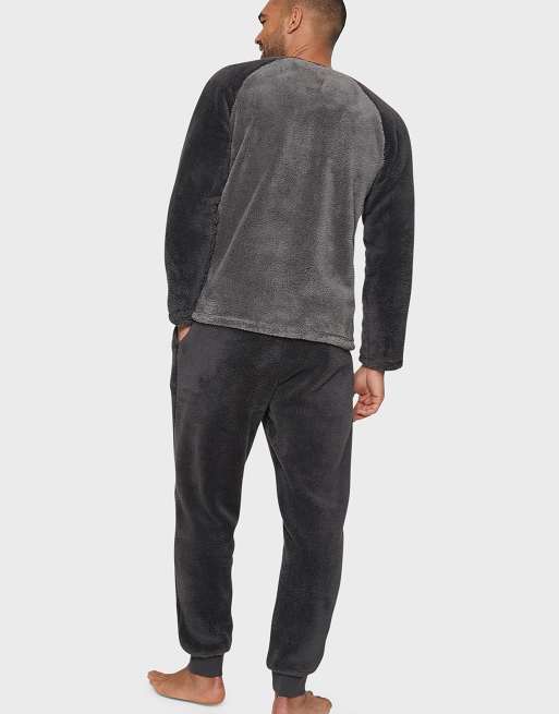 Threadbare 'cube' Borg Loungewear Set In Charcoal