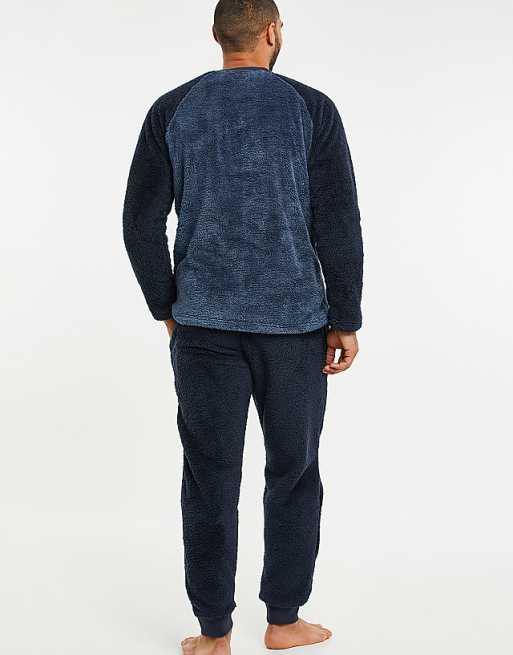 Threadbare 'cube' Borg Loungewear Set In Navy
