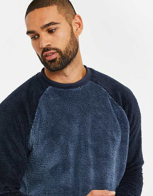 Threadbare 'cube' Borg Loungewear Set In Navy