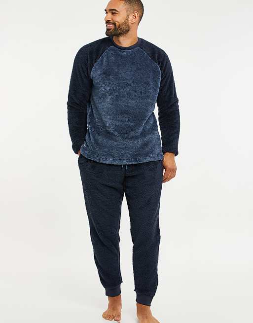 Threadbare 'cube' Borg Loungewear Set In Navy