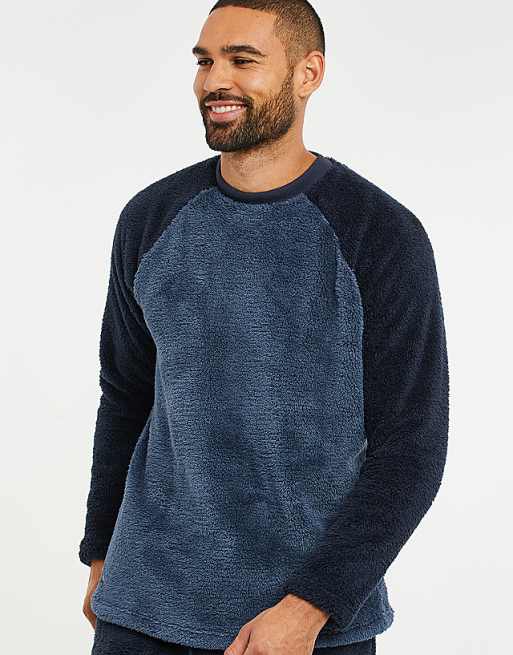 Threadbare 'cube' borg loungewear set in navy